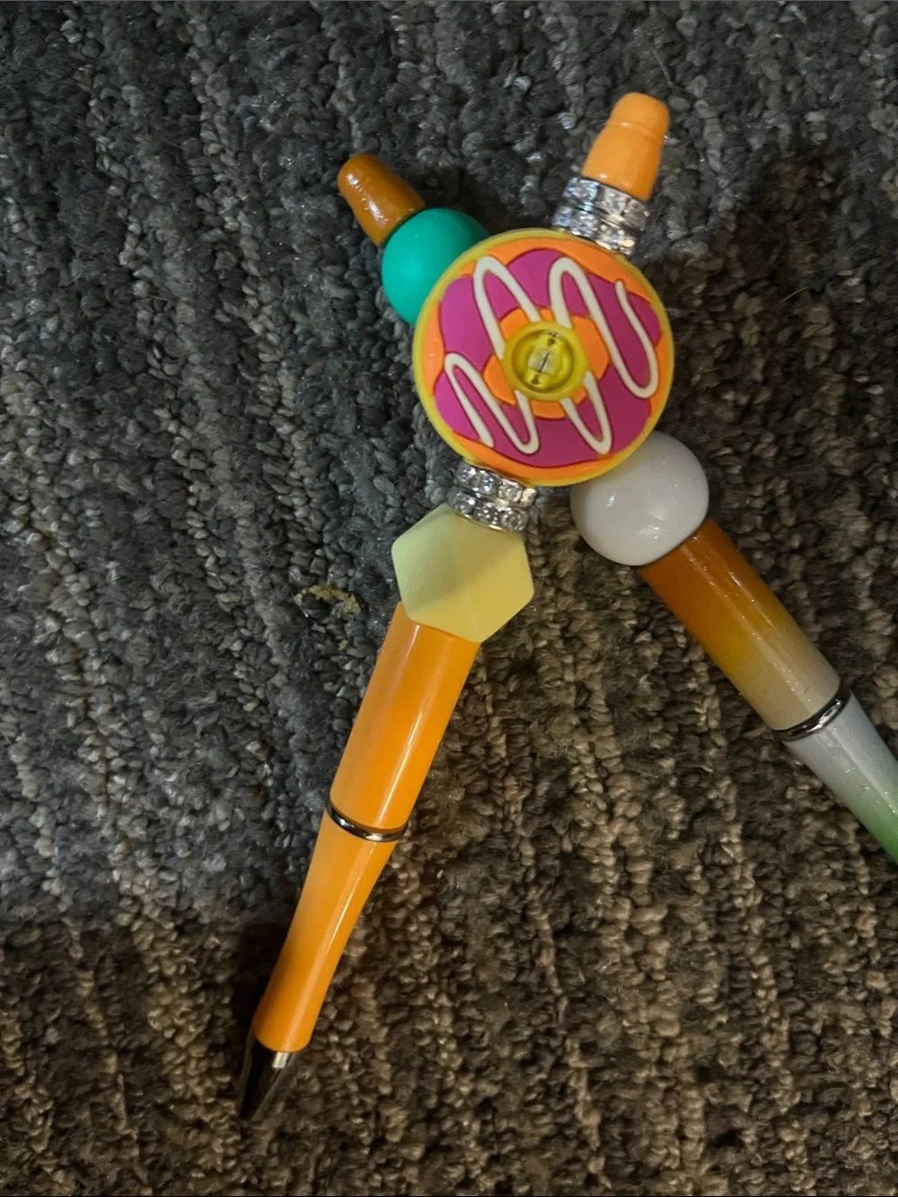 Decorative Bead-Topped Ballpoint Pen Set - Orange, Green, White Sweet Treats 01
